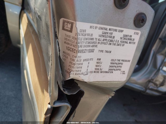46061907 :رقم المزاد ، 1GCEC14V83Z113302 vin ، 2003 Chevrolet Silverado 1500 Ls مزاد بيع