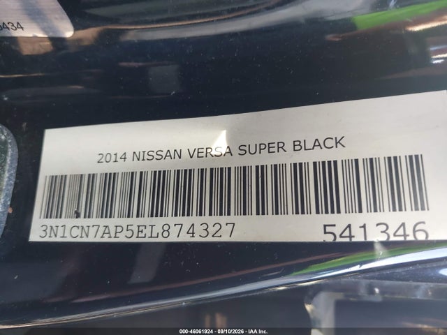 46061924 :رقم المزاد ، 3N1CN7AP5EL874327 vin ، 2014 Nissan Versa 1.6 S+ مزاد بيع