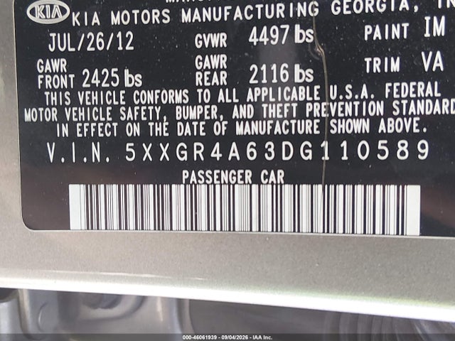 Aukcja sprzedaży 2013 Kia Optima Sx, vin: 5XXGR4A63DG110589, numer aukcji: 46061939