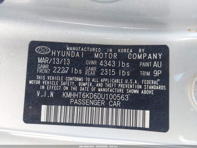 Продаж на аукціоні авто 2013 Hyundai Genesis 2.0t Premium, vin: KMHHT6KD6DU100563, номер лоту: 46061945