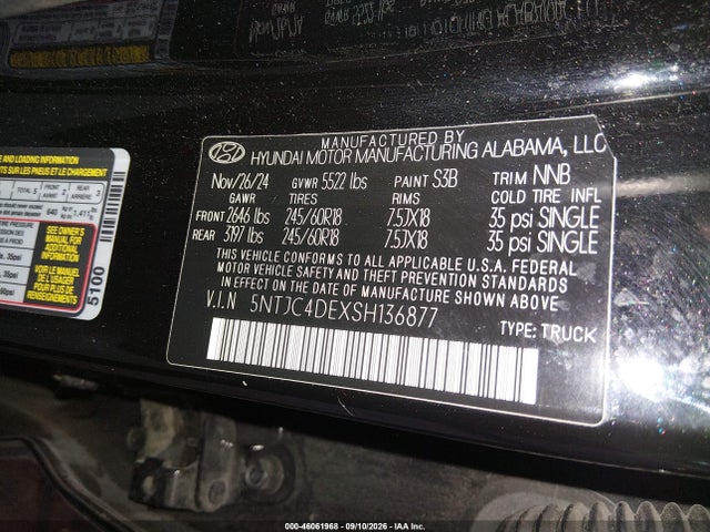 Auction sale of the 2025 Hyundai Santa Cruz Sel Activity, vin: 5NTJC4DEXSH136877, lot number: 46061968
