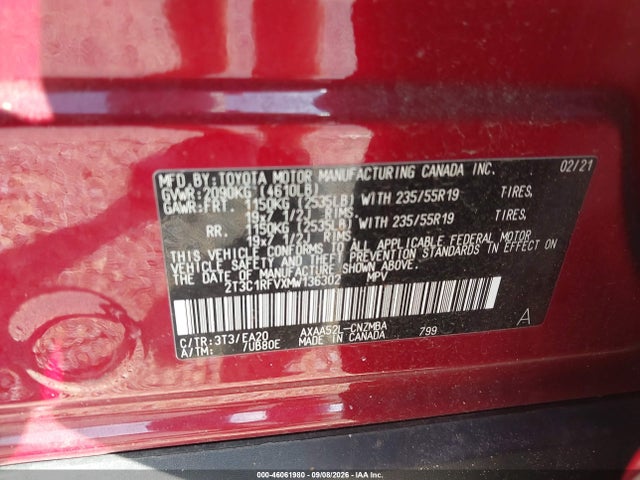 Продаж на аукціоні авто 2021 Toyota Rav4 Xle Premium, vin: 2T3C1RFVXMW136302, номер лоту: 46061980