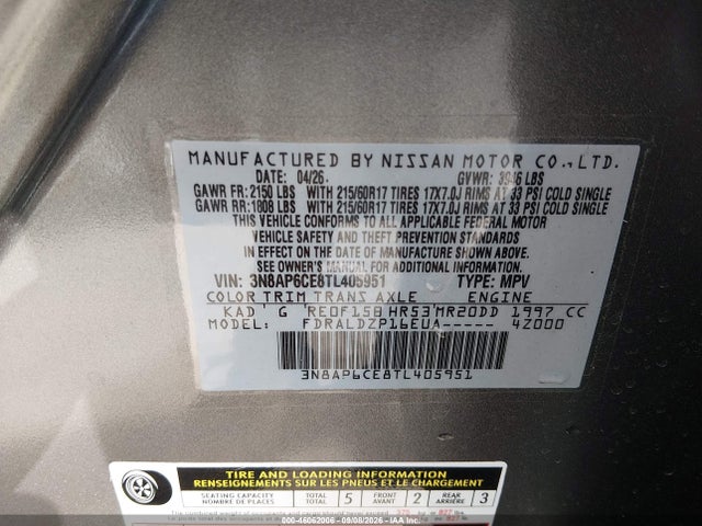 Aukcja sprzedaży 2026 Nissan Kicks Sv, vin: 3N8AP6CE8TL405951, numer aukcji: 46062006