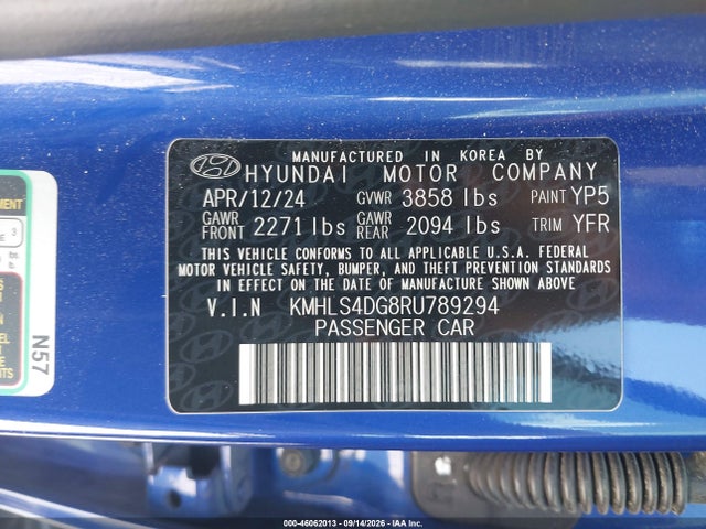 Aukcja sprzedaży 2024 Hyundai Elantra Sel, vin: KMHLS4DG8RU789294, numer aukcji: 46062013