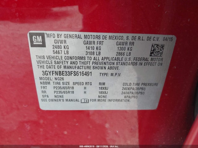 Aukcja sprzedaży 2015 Cadillac Srx Luxury Collection, vin: 3GYFNBE33FS616491, numer aukcji: 46062019