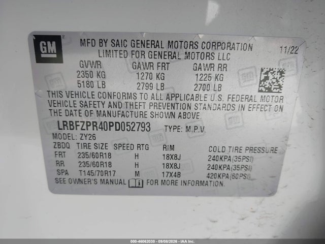 2023 Buick Envision Essence Awd მანქანა იყიდება აუქციონზე, vin: LRBFZPR40PD052793, აუქციონის ნომერი: 46062030