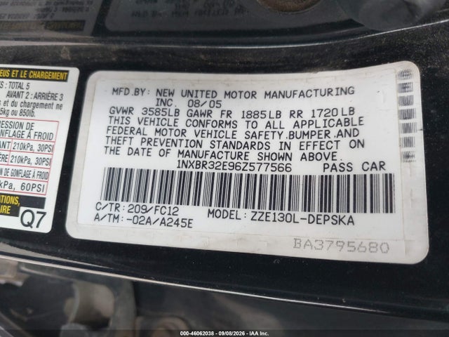Продажа на аукционе авто 2006 Toyota Corolla S, vin: 1NXBR32E96Z577566, номер лота: 46062038