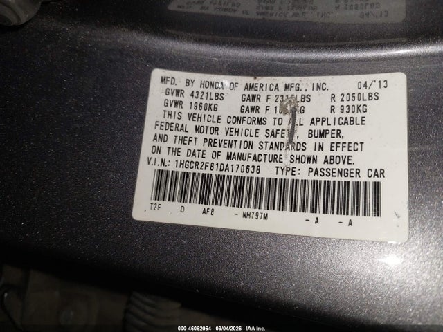 Aukcja sprzedaży 2013 Honda Accord Ex-l, vin: 1HGCR2F81DA170638, numer aukcji: 46062064