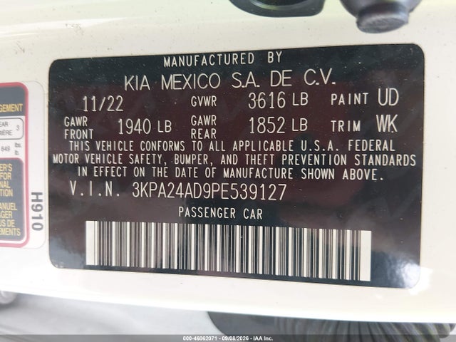 46062071 :رقم المزاد ، 3KPA24AD9PE539127 vin ، 2023 Kia Rio S مزاد بيع