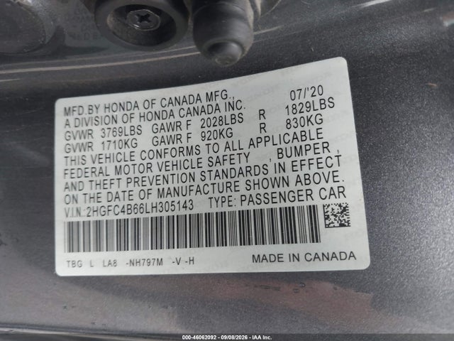 Honda Civic Lx 2020 2HGFC4B66LH305143 Image 9
