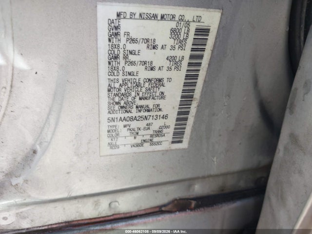 Продаж на аукціоні авто 2005 Nissan Armada Se, vin: 5N1AA08A25N713146, номер лоту: 46062108