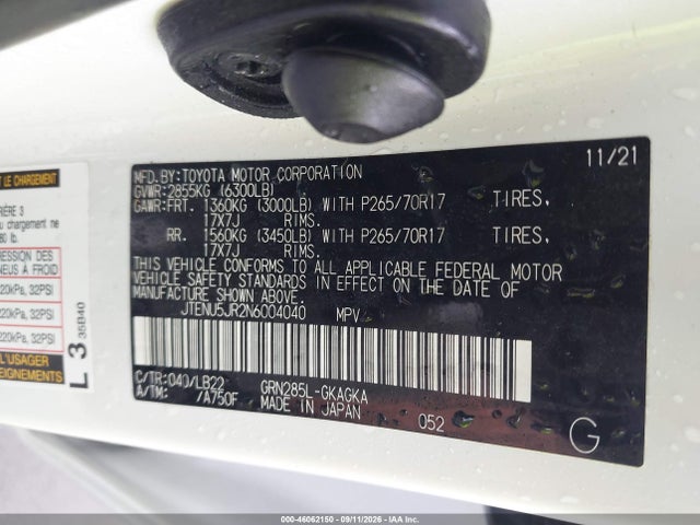 Продаж на аукціоні авто 2022 Toyota 4runner Sr5 Premium, vin: JTENU5JR2N6004040, номер лоту: 46062150
