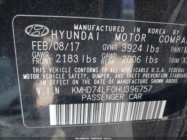 Продаж на аукціоні авто 2017 Hyundai Elantra Se, vin: KMHD74LF0HU396757, номер лоту: 46062162