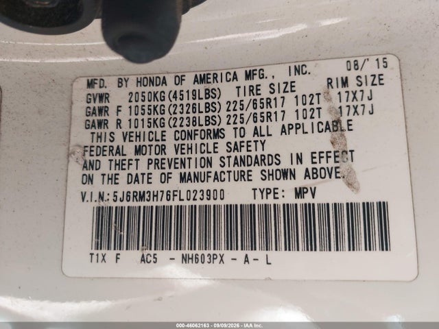 Продажа на аукционе авто 2015 Honda Cr-v Ex-l, vin: 5J6RM3H76FL023900, номер лота: 46062163
