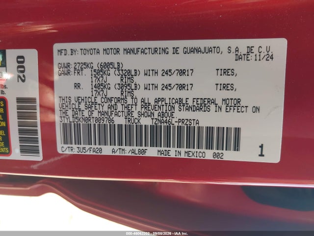 Auction sale of the 2024 Toyota Tacoma Sr, vin: 3TYLD5KN0RT009786, lot number: 46062202