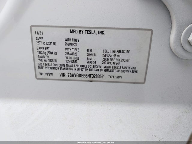 Aukcja sprzedaży 2022 Tesla Model Y Long Range Dual Motor All-wheel Drive, vin: 7SAYGDEE6NF328352, numer aukcji: 46062224