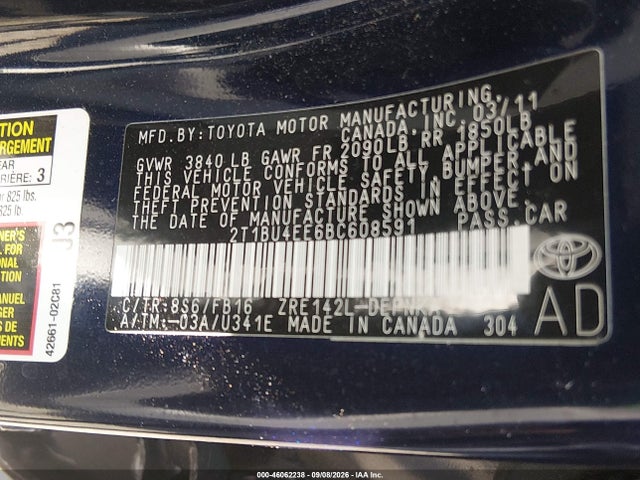 Продаж на аукціоні авто 2011 Toyota Corolla Le, vin: 2T1BU4EE6BC608591, номер лоту: 46062238