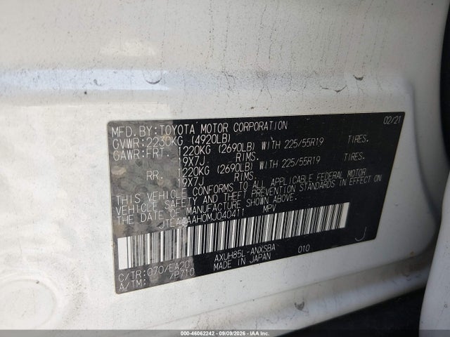 Aukcja sprzedaży 2021 Toyota Venza Limited, vin: JTEAAAAH0MJ040411, numer aukcji: 46062242