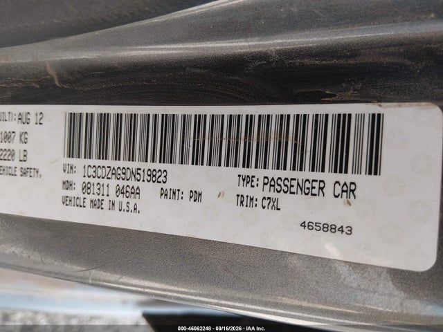 46062248 :رقم المزاد ، 1C3CDZAG9DN519823 vin ، 2013 Dodge Avenger Se V6 مزاد بيع