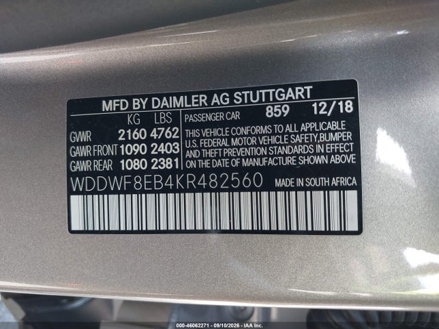 Продаж на аукціоні авто 2019 Mercedes-benz C 300 4matic, vin: WDDWF8EB4KR482560, номер лоту: 46062271
