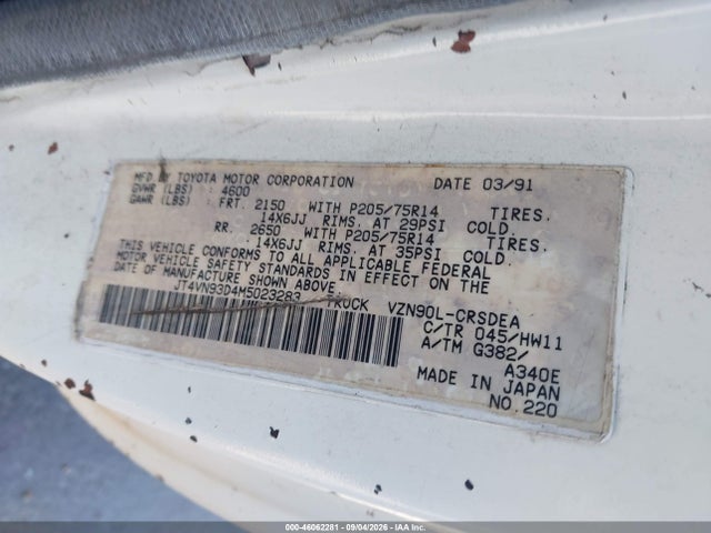 Продажа на аукционе авто 1991 Toyota Pickup 1/2 Ton Ex Lng Whlbse Dlx, vin: JT4VN93D4M5023283, номер лота: 46062281