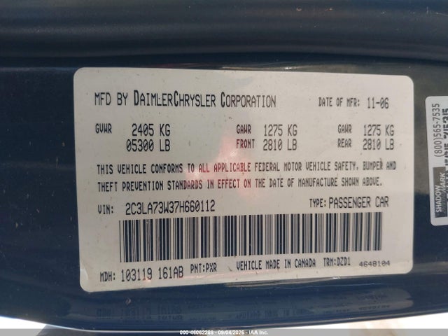 Aukcja sprzedaży 2007 Chrysler 300c Srt8, vin: 2C3LA73W37H660112, numer aukcji: 46062288