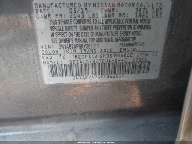 Nissan SENTRA SV 2019 3N1AB7AP6KY362011 Image 9