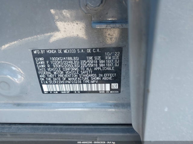46062295 :رقم المزاد ، 3CZRZ2H51PM723236 vin ، 2023 Honda Hr-v Awd Sport مزاد بيع