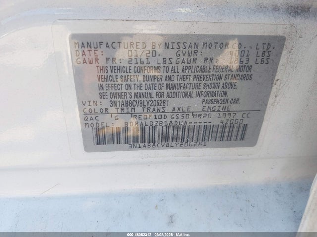 46062312 :رقم المزاد ، 3N1AB8CV8LY206281 vin ، 2020 Nissan Sentra Sv Xtronic Cvt مزاد بيع