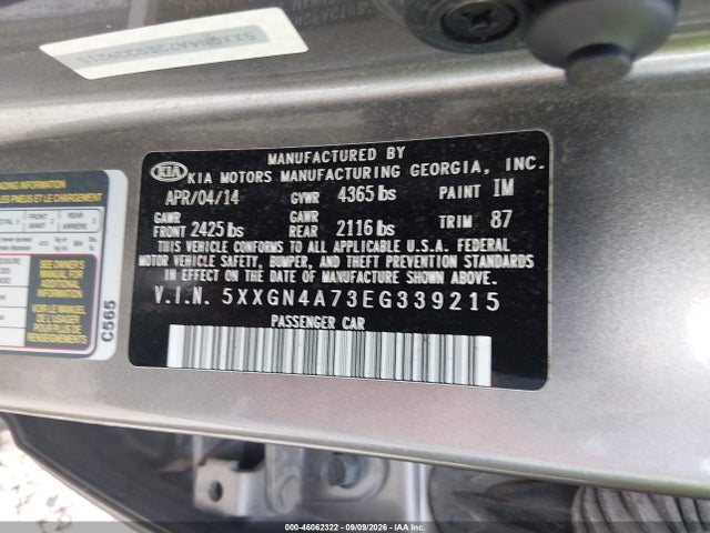 Auction sale of the 2014 Kia Optima Ex, vin: 5XXGN4A73EG339215, lot number: 46062322