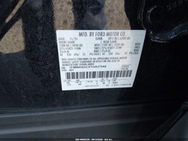 46062329 :رقم المزاد ، 1FMWK8GCXTGA27944 vin ، 2026 Ford Explorer St مزاد بيع