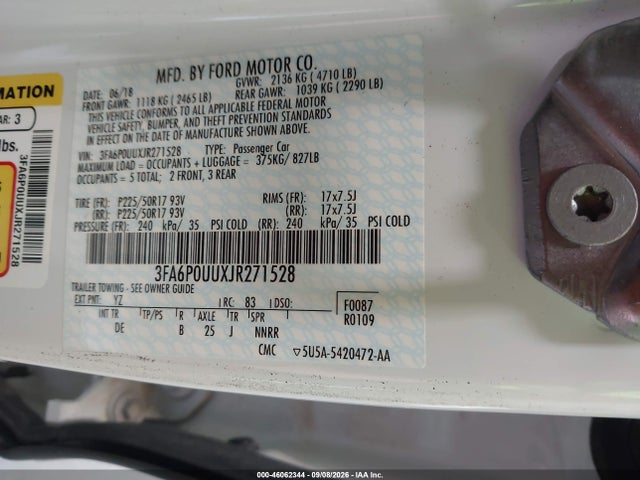 Продаж на аукціоні авто 2018 Ford Fusion Hybrid S, vin: 3FA6P0UUXJR271528, номер лоту: 46062344