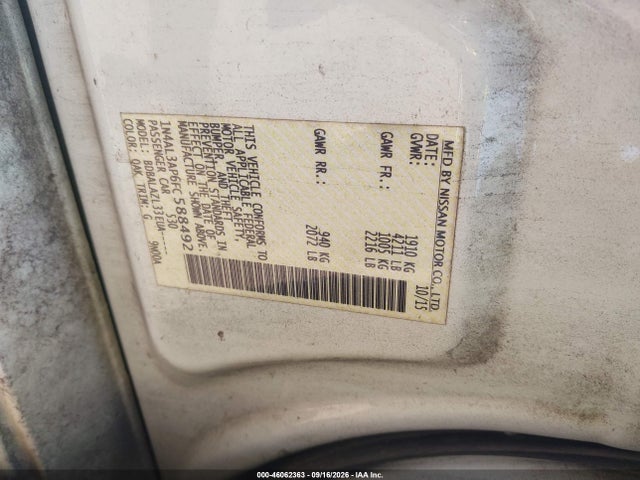 Aukcja sprzedaży 2015 Nissan Altima 2.5, vin: 1N4AL3AP6FC588492, numer aukcji: 46062363