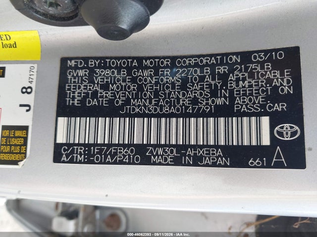 Продаж на аукціоні авто 2010 Toyota Prius Iii, vin: JTDKN3DU8A0147791, номер лоту: 46062393