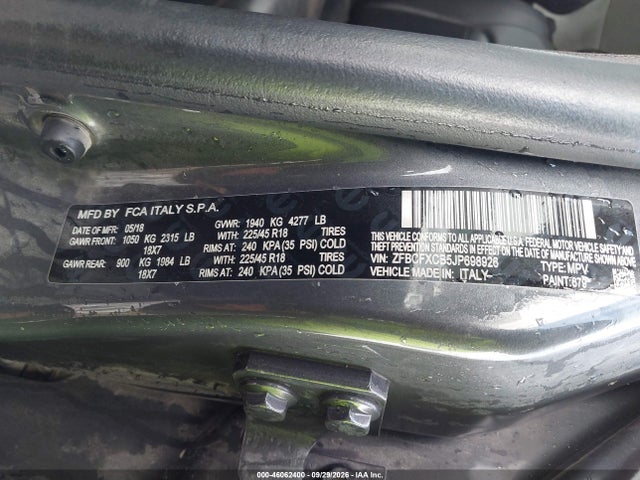 46062400 :رقم المزاد ، ZFBCFXCB5JP698926 vin ، 2018 Fiat 500x Urbana Fwd مزاد بيع