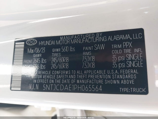 Продажа на аукционе авто 2023 Hyundai Santa Cruz Sel, vin: 5NTJCDAE1PH065564, номер лота: 46062419
