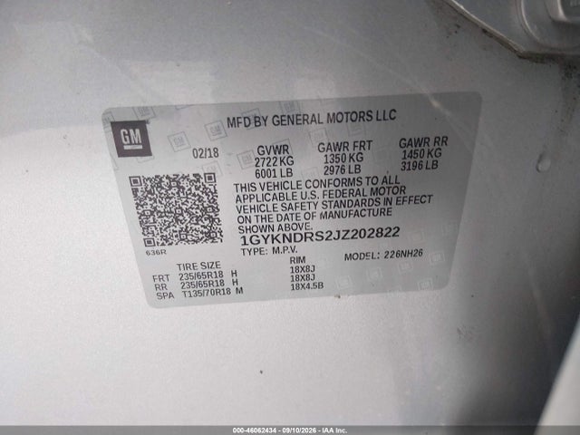 46062434 :رقم المزاد ، 1GYKNDRS2JZ202822 vin ، 2018 Cadillac Xt5 Luxury مزاد بيع
