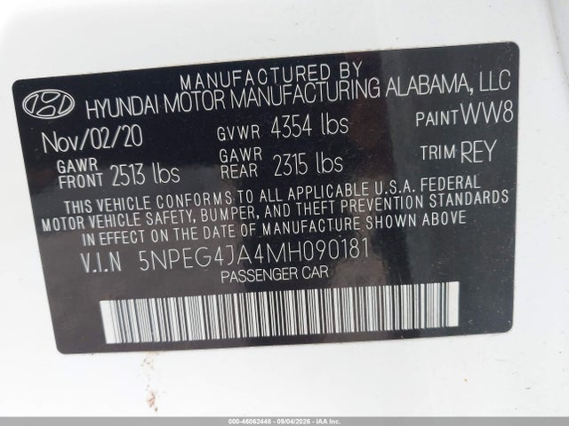 Aukcja sprzedaży 2021 Hyundai Sonata Se, vin: 5NPEG4JA4MH090181, numer aukcji: 46062448