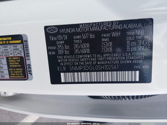 2025 Hyundai Santa Fe Xrt მანქანა იყიდება აუქციონზე, vin: 5NMP3DGL0SH102561, აუქციონის ნომერი: 46062478