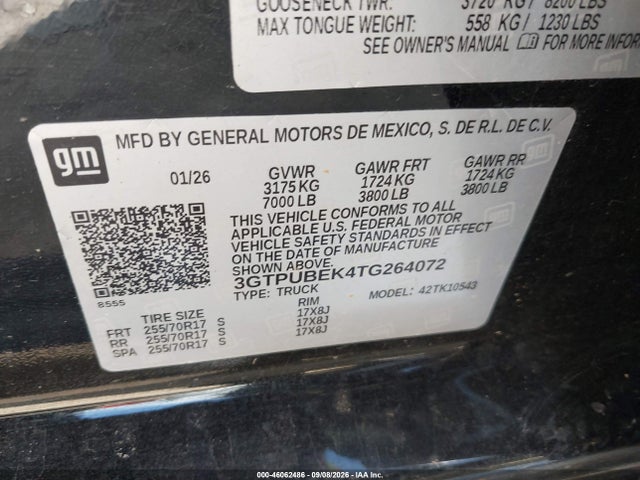 46062486 :رقم المزاد ، 3GTPUBEK4TG264072 vin ، 2026 Gmc Sierra 1500 , Short Bed, Sle, 4wd مزاد بيع