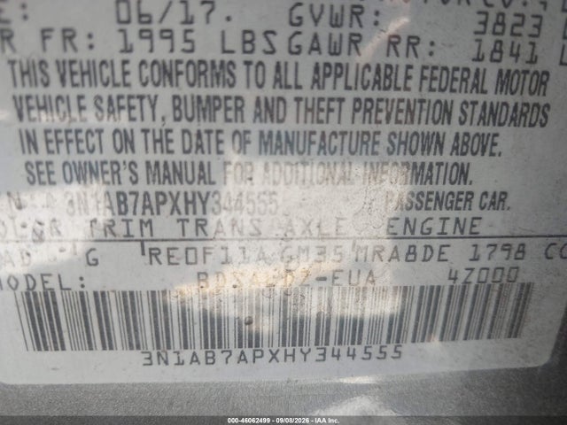 3N1AB7APXHY344555 Nissan SENTRA SV