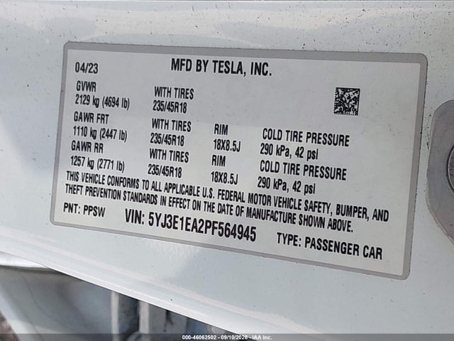 Tesla Model 3 Rear-wheel Drive 2023 5YJ3E1EA2PF564945 Image 9
