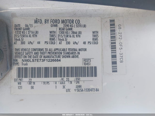 Продажа на аукционе авто 2015 Ford Transit Connect Xl, vin: NM0LS7E73F1226684, номер лота: 46062511