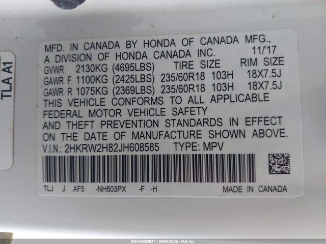 Продаж на аукціоні авто 2018 Honda Cr-v Ex-l/ex-l Navi, vin: 2HKRW2H82JH608585, номер лоту: 46062527