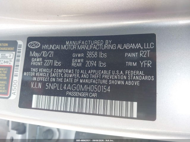 2021 Hyundai Elantra Se მანქანა იყიდება აუქციონზე, vin: 5NPLL4AG0MH050154, აუქციონის ნომერი: 46062531