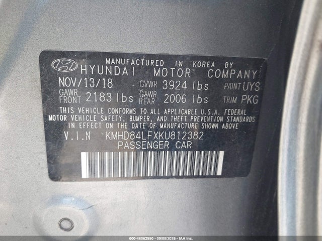 Aukcja sprzedaży 2019 Hyundai Elantra Value Edition, vin: KMHD84LFXKU812382, numer aukcji: 46062550