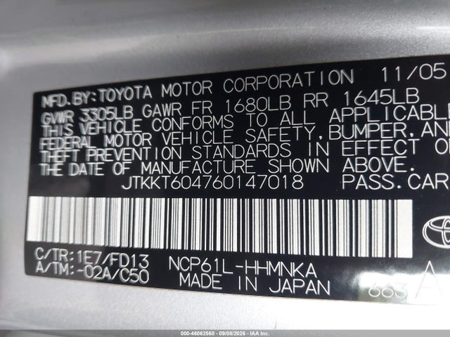Aukcja sprzedaży 2006 Scion Xa, vin: JTKKT604760147018, numer aukcji: 46062560
