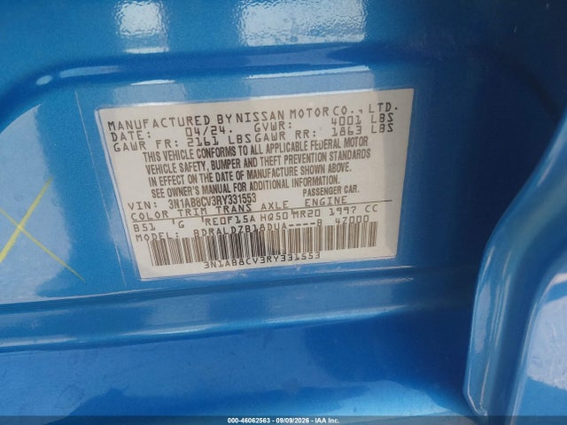 3N1AB8CV3RY331553 Nissan Sentra Sv Xtronic Cvt