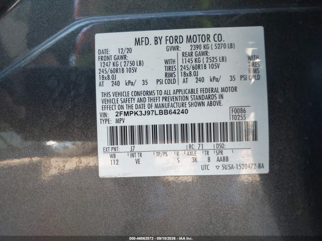 Продаж на аукціоні авто 2020 Ford Edge Sel, vin: 2FMPK3J97LBB64240, номер лоту: 46062572