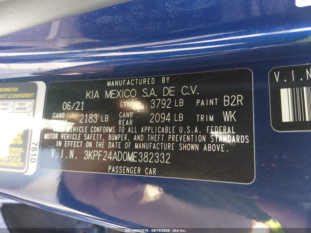 46062576 :رقم المزاد ، 3KPF24AD0ME382332 vin ، 2021 Kia Forte Lxs مزاد بيع